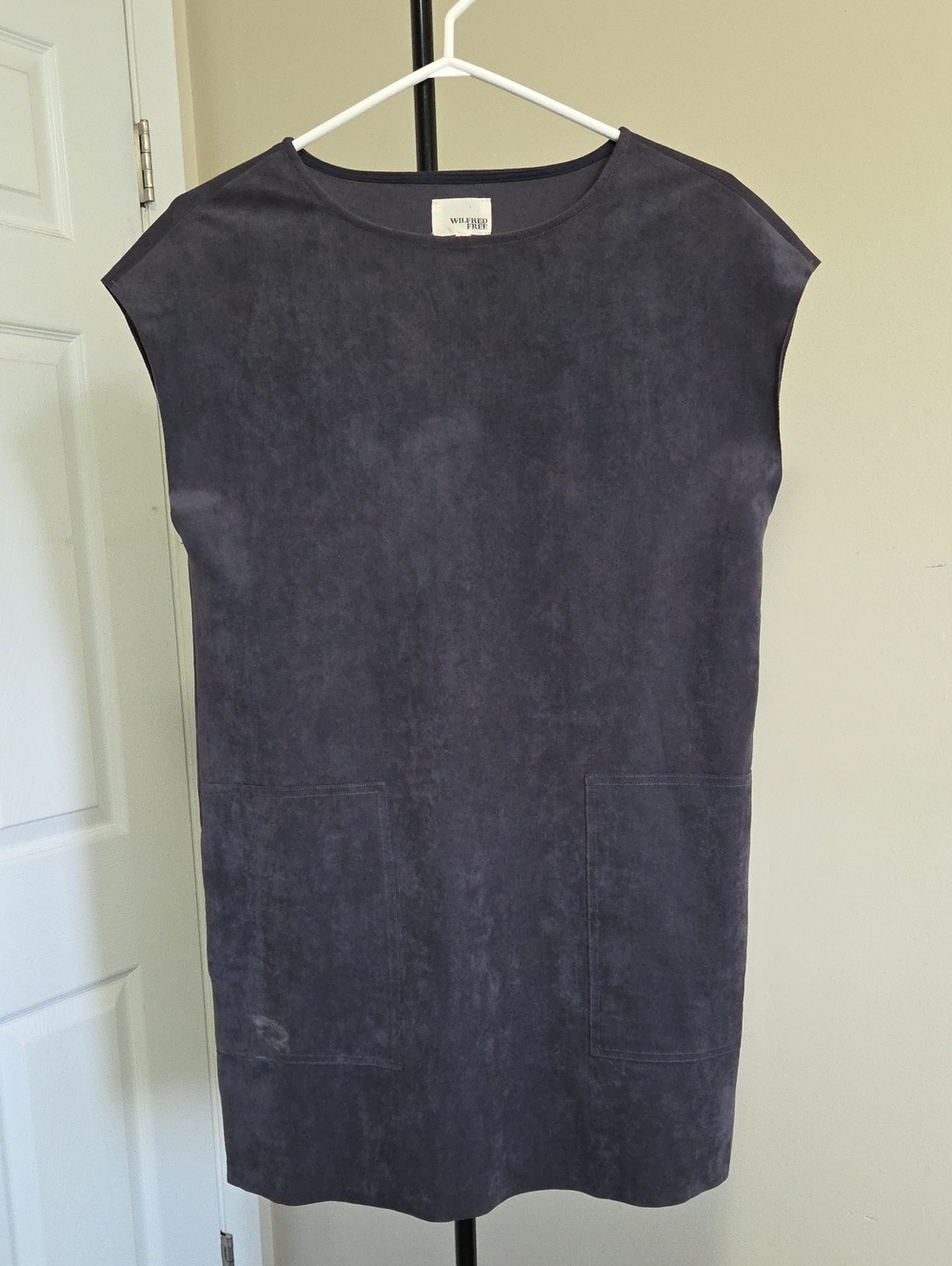 Wilfred Free Minimalist Suede Shift Dress in Charcoal